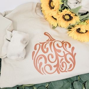 Handmade Beige Crewneck with Pumpkin Design